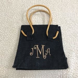 JMA JAM Monogram Purse Handbag Tote  Makeup Bag Carry All NWOT
Wood Handle Sack